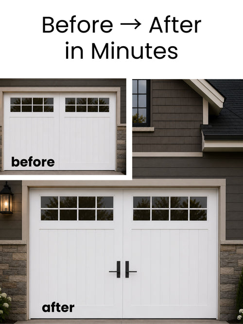 Magnetic Decorative Garage Door Handles, Modern Matte Black Garage Door Hardware, Exterior Faux Pull Handles, No Drill Magnetic Installation, Easy Home Upgrade for Steel Garage Doors
