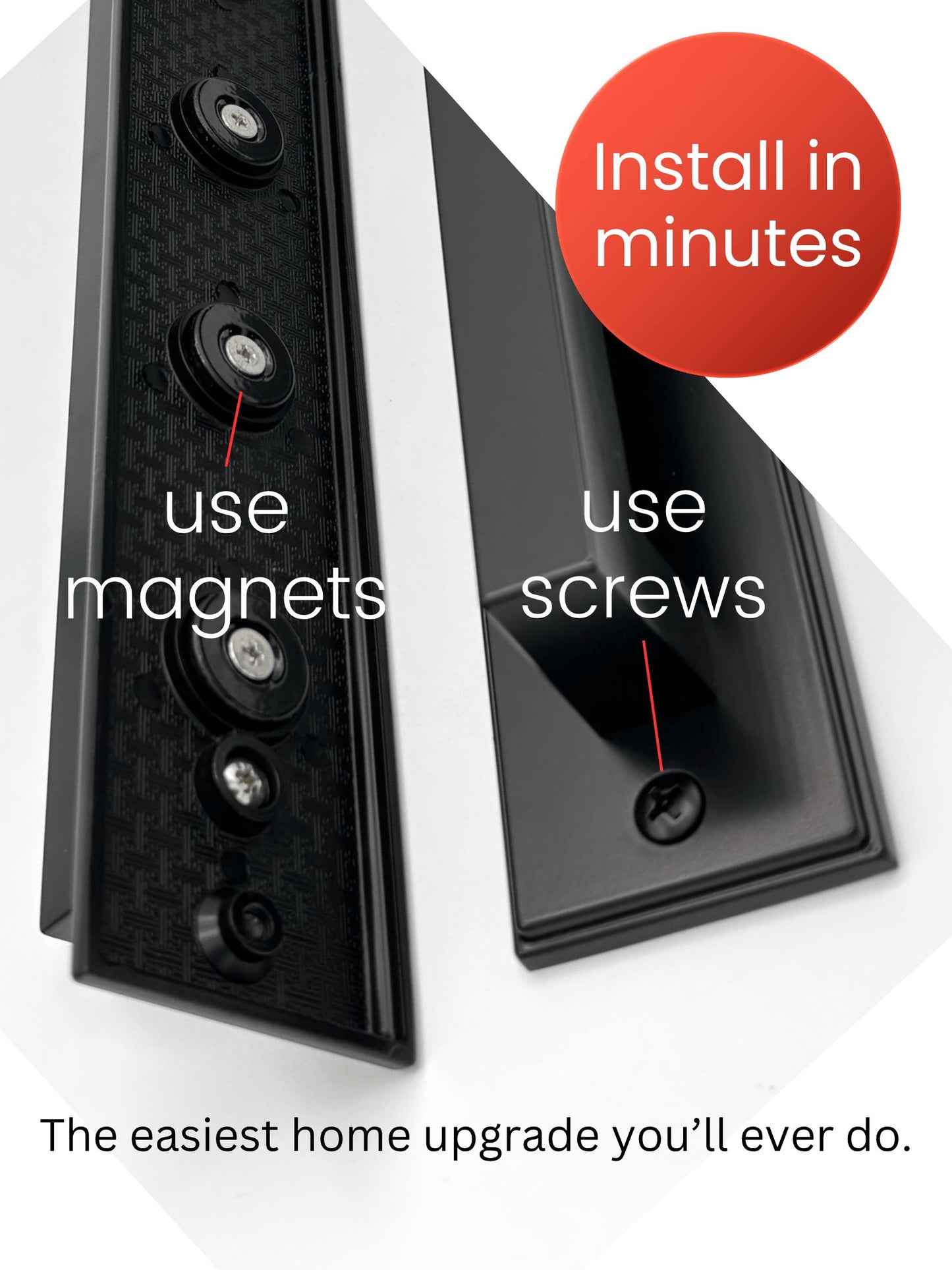 Magnetic Decorative Garage Door Handles, Modern Matte Black Garage Door Hardware, Exterior Faux Pull Handles, No Drill Magnetic Installation, Easy Home Upgrade for Steel Garage Doors