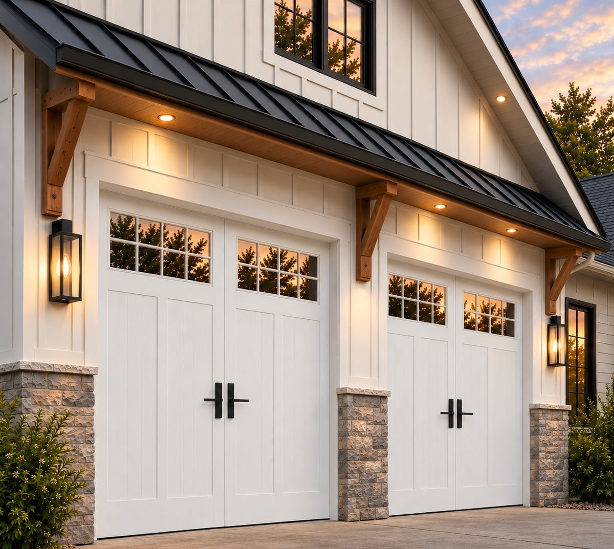 Modern decorative garage door handles, garage door pulls, garage door hinges